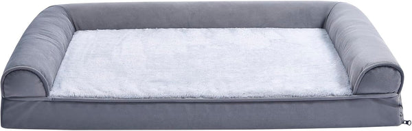Amazon Basics Living Room Couch Dog Bed with Premium Foam, Non-Slip Bottom, Removable Washable Cover, Pressure-Relief Support for Dogs up to 55lbs, Large (36" x 27"), Grey