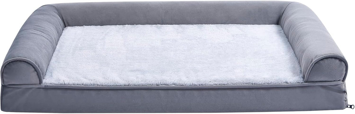 Amazon Basics Living Room Couch Dog Bed with Premium Foam, Non-Slip Bottom, Removable Washable Cover, Pressure-Relief Support for Dogs up to 55lbs, Large (36" x 27"), Grey