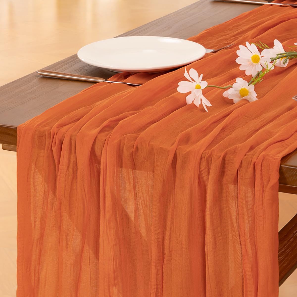 Fall Table Runner Terracotta Cheesecloth Boho Wedding Thanksgiving Decor