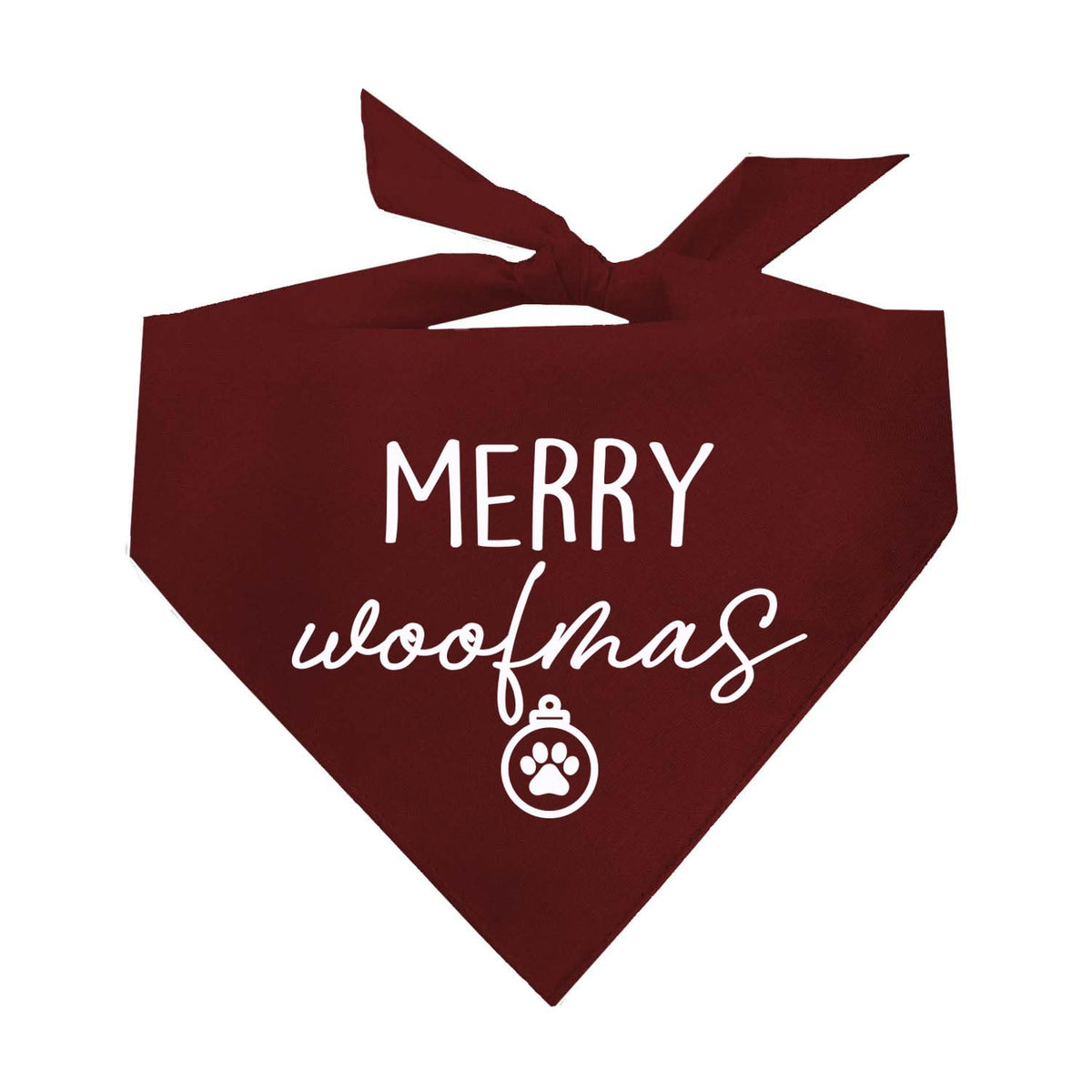 Merry Woofmas Dog Bandana | Pom Poms | 100% Cotton Adjustable Triangle | Made in USA | Christmas | Holiday Season | Winter Wonderland | Gift |Red, Trim 3, One Size (927)