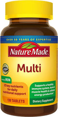 Nature Made Multivitamin Tablets with Iron, Multivitamin for Women and Men for Daily Nutritional Support, Multi Vitamins for Adults, 130 Tablets, 130 Day Supply