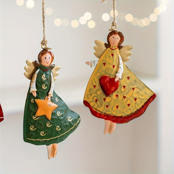 4Pcs Christmas Metal Angel Ornaments Vintage Angel Pendant Hanging Angels Christmas Decorations for Xmas Tree Holiday Indoor Decor(Colorful Angels-4pcs)