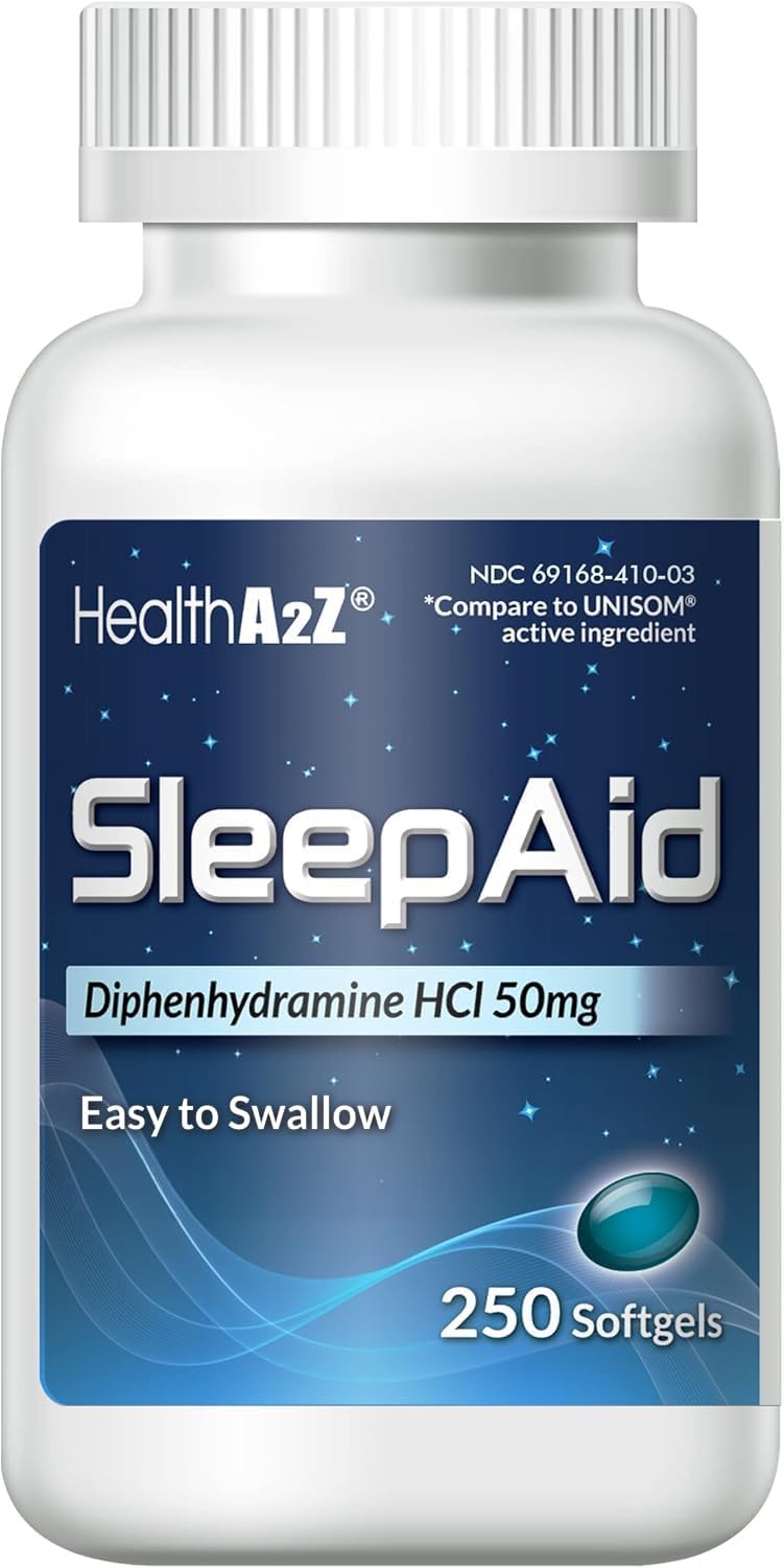 HealthA2Z® Sleep Aid, Diphenhydramine HCl 50mg Softgels, 250 Count