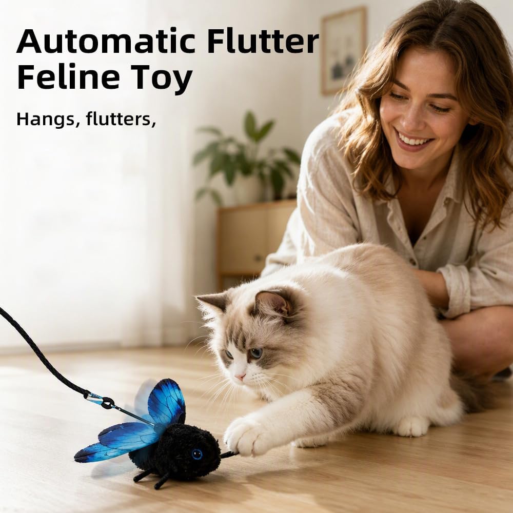 Fluttering Butterfly Cat Toy, 2027 New Cat Toys for Indoor Cats (Blue)