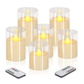 wemarry Flameless Candles 4" 5" 6" Acrylic Glass Pillars 3" Diameter Battery Operated Flickering Candles Include 8-Key Remote with Timer Function 400+ Hours (Gray, Warm Light 3 Pack)