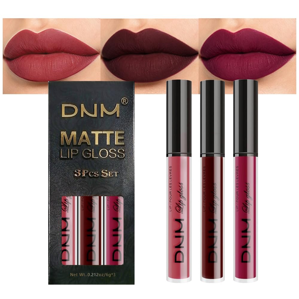 evpct 3Pcs Dark Ruby Fire Red Matte Liquid Lipstick Lip Stain Lipgloss sets for Women 24 Hour Red Matte Lipstick Long Lasting Smudge Proof