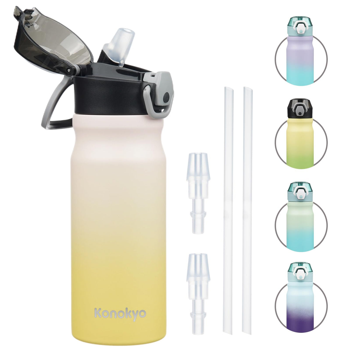 Konokyo 18 oz Insulated Water Bottle with Straw Lid, Stainless Steel Vacuum Sports Water Bottle, Leak-Proof Reusable Metal Flask with Carry Loop, BPA-Free Travel Bottle for Gym, School, Office