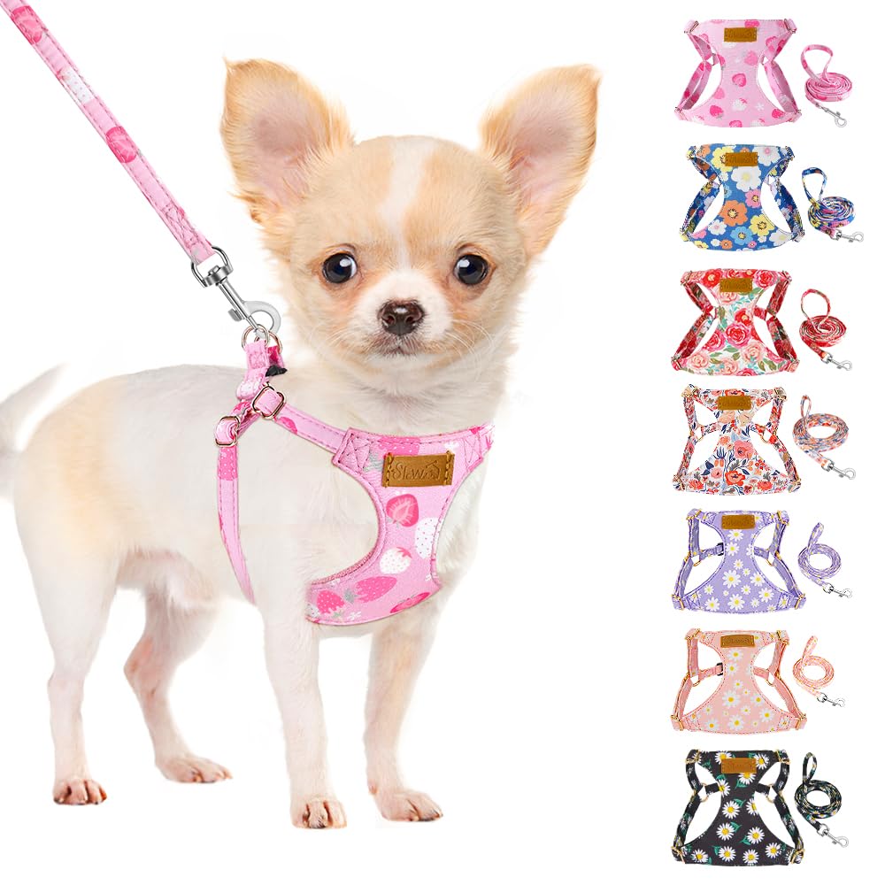 SlowTon No Pull Dog Harness with Leash for Small Medium Dogs, Flower XXS
