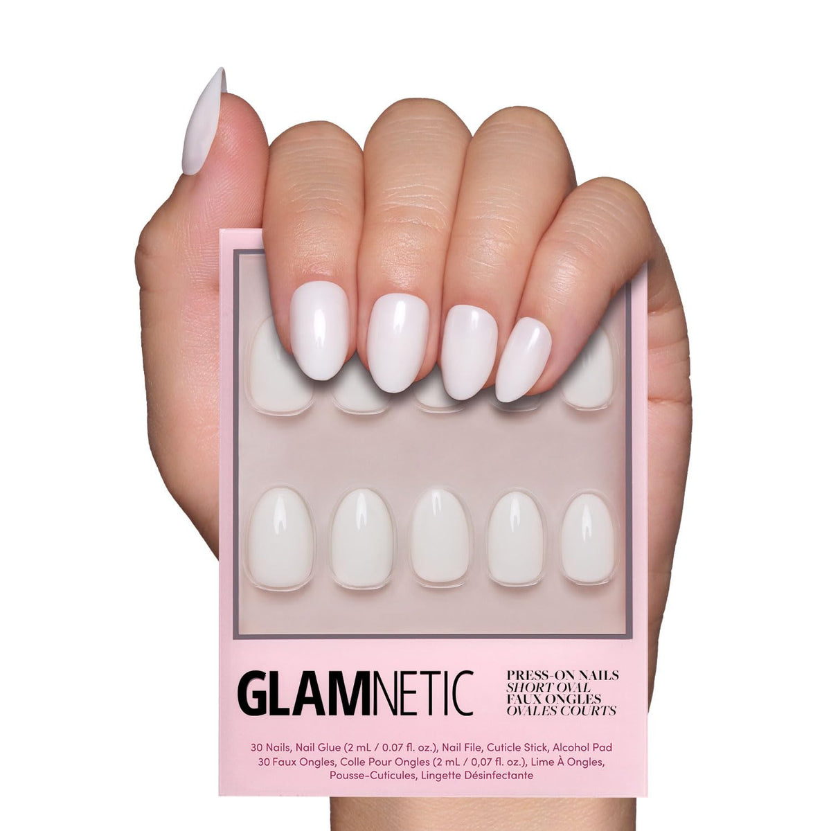 Glamnetic Press On Nails - Short Round, Glossy Fake Nails 30 Pc Full Kit | Neutral press on nails, 12 sizes. Everyday glue-on set. Waterproof, chip-resistant, up to 2 weeks wear