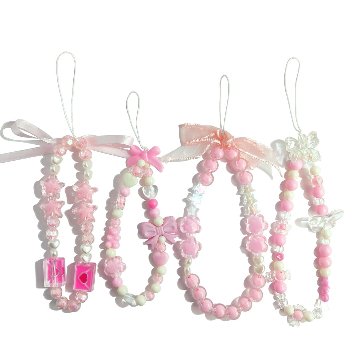 cioatu 4 Pieces Cute Phone Charms Beaded Phone Strap Aesthetic Y2K CellPhone Keychain Cute Bear Butterfly Heart Cool PhoneCharm for Bag Keychain Airpods Camera Pendants Decor