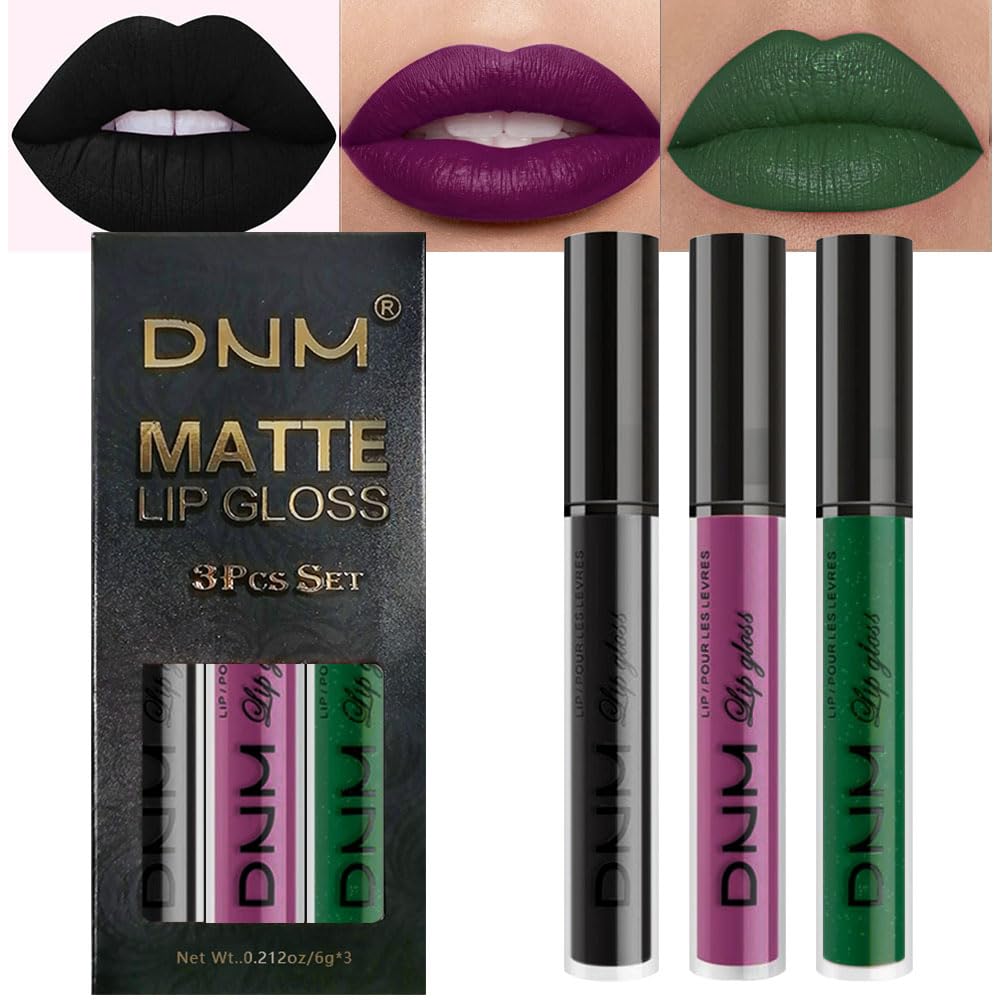 evpct 3Pcs Dark Ruby Fire Red Matte Liquid Lipstick Lip Stain Lipgloss sets for Women 24 Hour Red Matte Lipstick Long Lasting Smudge Proof