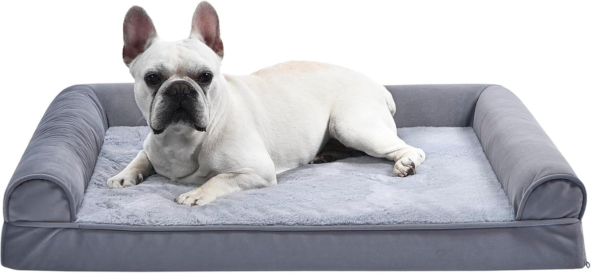 Amazon Basics Living Room Couch Dog Bed with Premium Foam, Non-Slip Bottom, Removable Washable Cover, Pressure-Relief Support for Dogs up to 55lbs, Large (36" x 27"), Grey