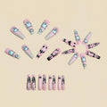 Pink Halloween Press on Nails Long Coffin Fake Nails Cute Ghost Bat Spider Web Design Glossy Acrylic Nails Reusable Stick on Nails Full Cover Artificial Nails Halloween Costume Party Daily Nail Decor