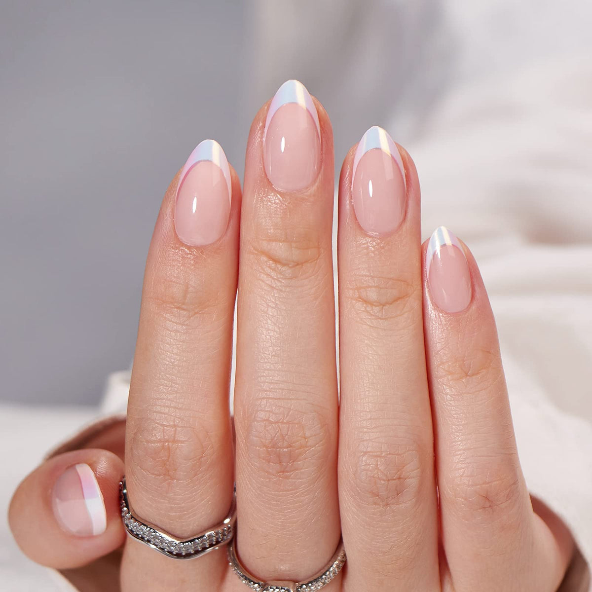 BTArtbox Press On Nails, Cream Puff, Short Almond, Ombre Off White, 32Ct | 2+ Weeks Wear, Salon-Quality Natural Nails, 10-Minute Easy Daily Application, Fast Removal, 16 Sizes, All-in-One Complete Kit