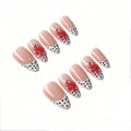 Luxury Handmade Press on Nails - Long Square White French Tips Press on Nail with Almond 3D Rhinestones, Flowers & Butterflies, Acrylic Multi-Layer Gel False Nails for Women (10Pcs Size M)
