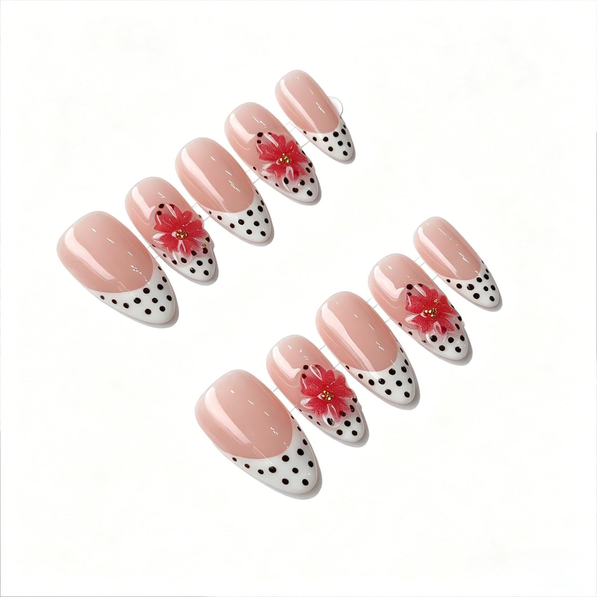 Luxury Handmade Press on Nails - Long Square White French Tips Press on Nail with Almond 3D Rhinestones, Flowers & Butterflies, Acrylic Multi-Layer Gel False Nails for Women (10Pcs Size M)
