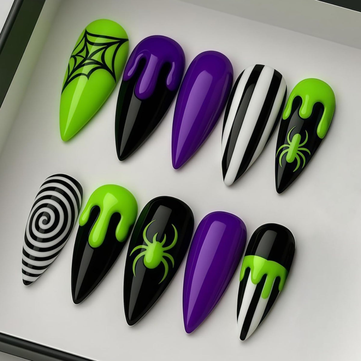 Pink Halloween Press on Nails Long Coffin Fake Nails Cute Ghost Bat Spider Web Design Glossy Acrylic Nails Reusable Stick on Nails Full Cover Artificial Nails Halloween Costume Party Daily Nail Decor