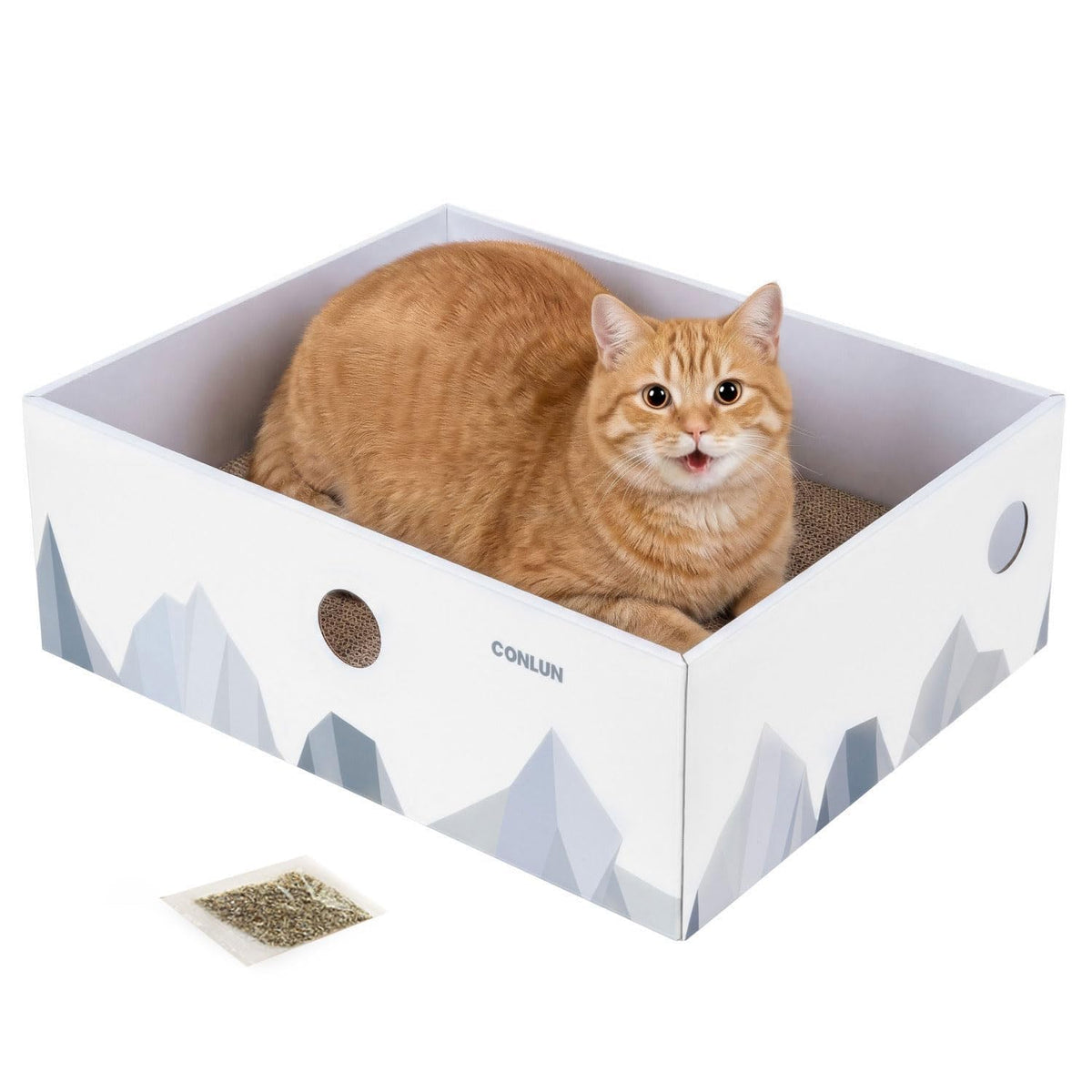 Conlun Cat Scratcher Box, Cardboard Pad, Bed for Indoor Cats, White