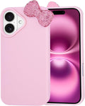 Cases for iPhone 13, Luxury Glitter 3D Rhinestone Bow Phone Cover Soft Litchi Pattern Protective Phone Case for iPhone 13 6.1" 2021