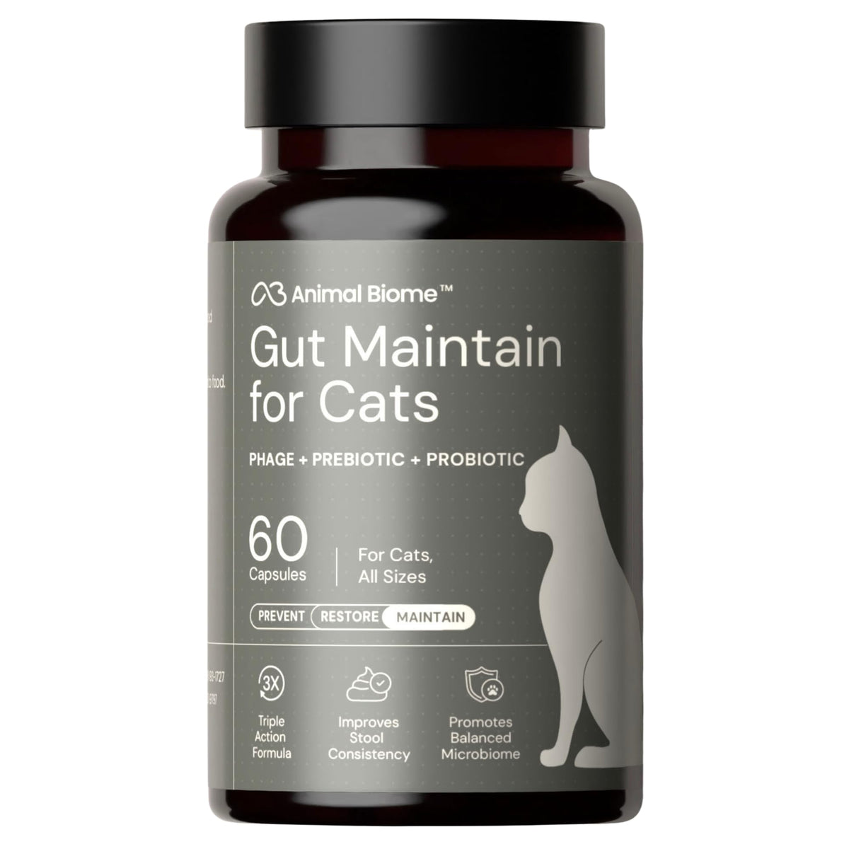 AnimalBiome NEW Probiotics for Cats with S Boulardii (30 Capsules) KittyBiome - Gut Maintain Triple-Action Phage, Prebiotics & Probiotic Cat Supplements for Digestive Health, Open for Easy Food Topper