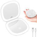 Travel Makeup Mirror with Light, 10X/1X Magnifying Compact Mirror for Purse, Portable Double Sided Folding Pocket Size, Dimmable LED & USB Rechargeable(Rose Gold)