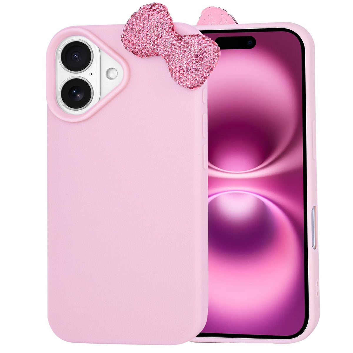 Cases for iPhone 13, Luxury Glitter 3D Rhinestone Bow Phone Cover Soft Litchi Pattern Protective Phone Case for iPhone 13 6.1" 2021