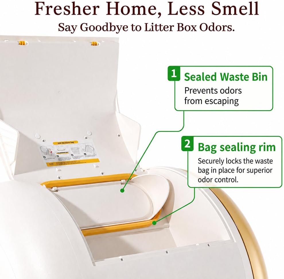 FurryTail Self Cleaning Litter Box with APP - Automatic Cat Litter Box for All Your Cats, Odor Control, Spacious Interior and Large Wastes Bin Capacity,Includes 40 Litter Bags