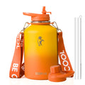 Coolflask Water Bottle with Straw, 40 oz Insulated Metal Water Flask with Straw & Spout Lids, Stainless Steel Double Wall Vacuum, Keep Cold 48h Hot 24h, Leak Proof, BPA-Free, Apricot Pink