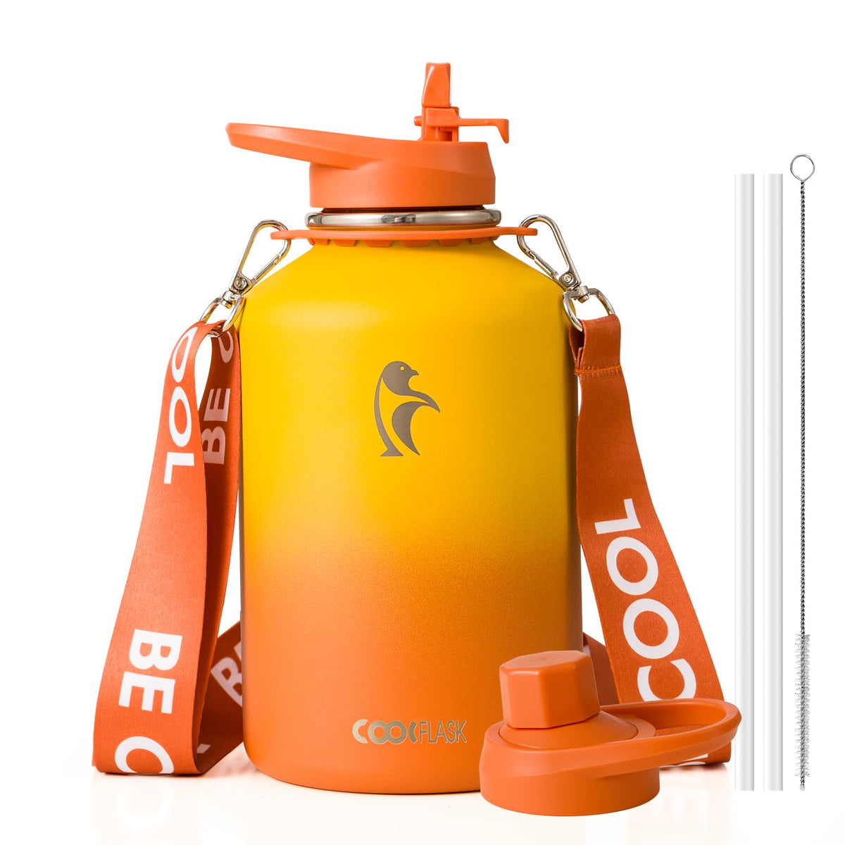 Coolflask Water Bottle with Straw, 40 oz Insulated Metal Water Flask with Straw & Spout Lids, Stainless Steel Double Wall Vacuum, Keep Cold 48h Hot 24h, Leak Proof, BPA-Free, Apricot Pink