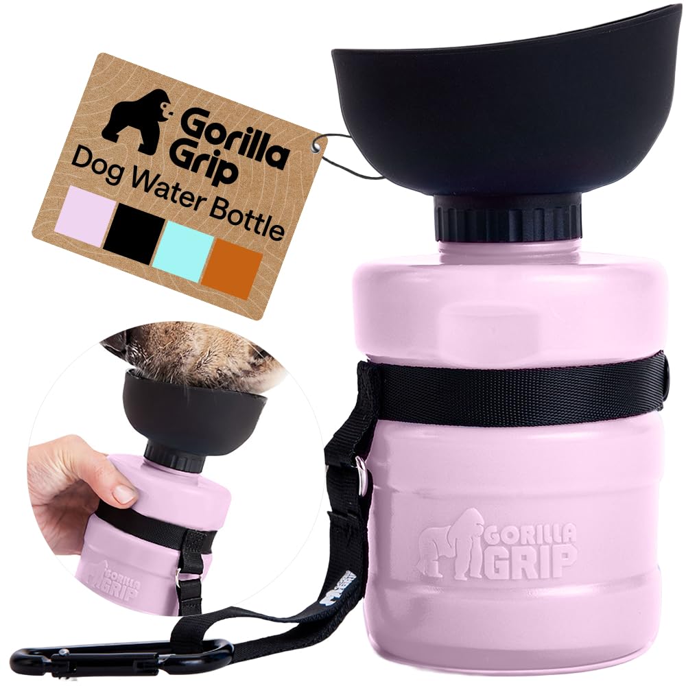 GORILLA GRIP Portable Dog Water Bottle, Food Grade Silicone, 16oz Black
