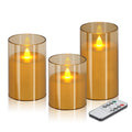 wemarry Flameless Candles 4" 5" 6" Acrylic Glass Pillars 3" Diameter Battery Operated Flickering Candles Include 8-Key Remote with Timer Function 400+ Hours (Gray, Warm Light 3 Pack)