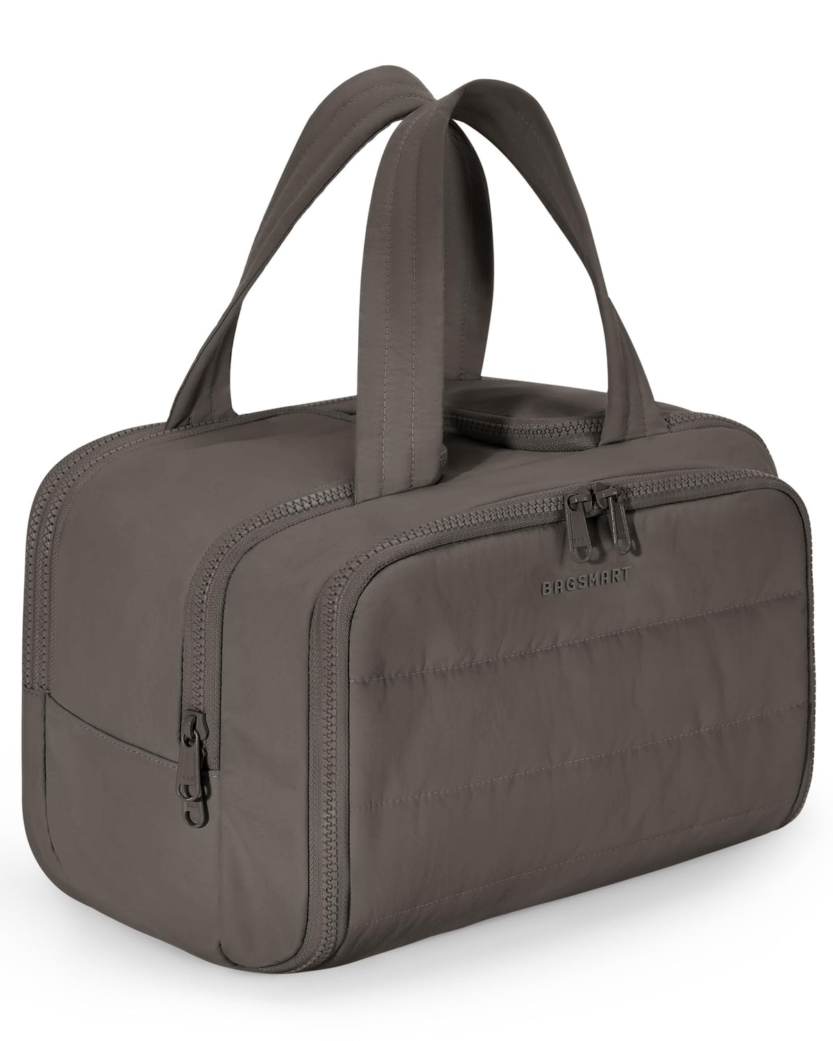 BAGSMART Travel Toiletry Bag, Crush Toiletry Bag for Women, Wide-open Puffy Toiletry Bags for Traveling, Large Travel Cosmetic Makeup Bag Organizer for Accessories,Toiletrie, Beige
