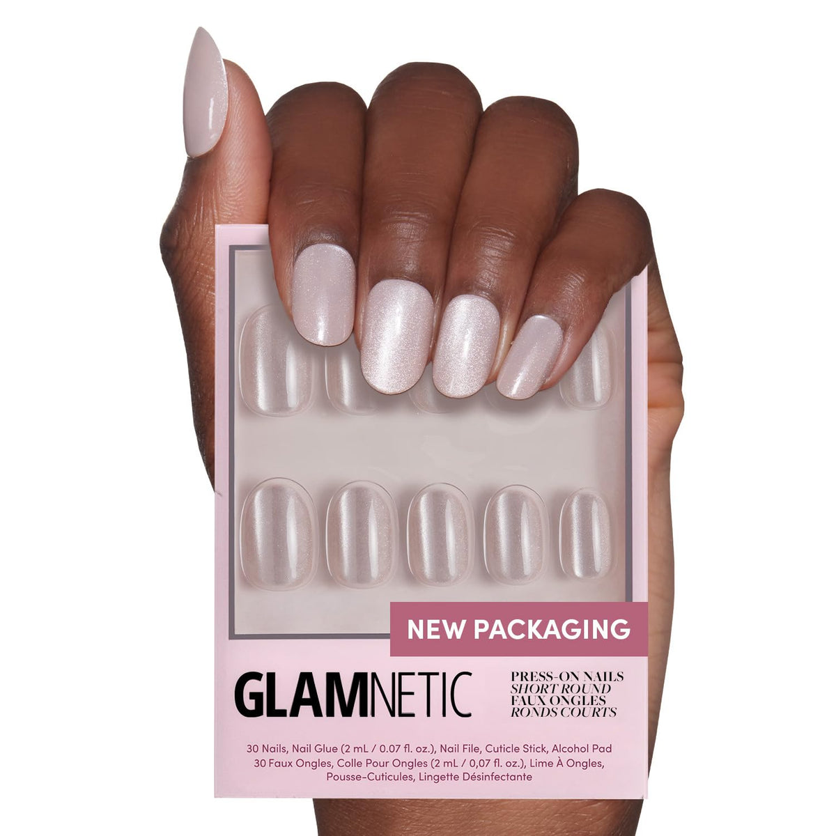 Glamnetic Press On Nails - Classy French | Medium Square Fake Nails with Trendy Micro French Tip, Salon Quality | 15 Sizes - 30 Nail Kit