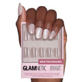 Glamnetic Press On Nails - Seaspell Fake Nails | Short Almond Pink Fake Nails with a Velvet Finish, Salon Quality Summer Nails | 15 Sizes - 30 Nail Kit with Glue