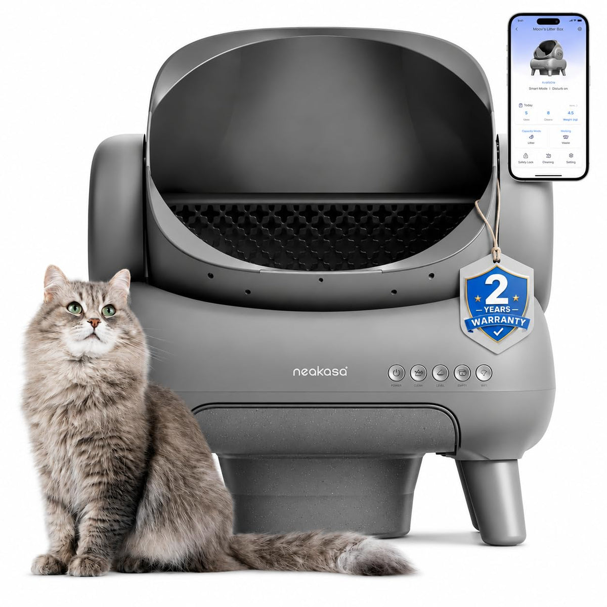 Neakasa M1 Plus Lite Open-Top Self Cleaning Cat Litter Box, Automatic Cat Litter Box with APP Control, Upgraded Safety Protection, Odor Control, Includes 1 Roll Waste Bag