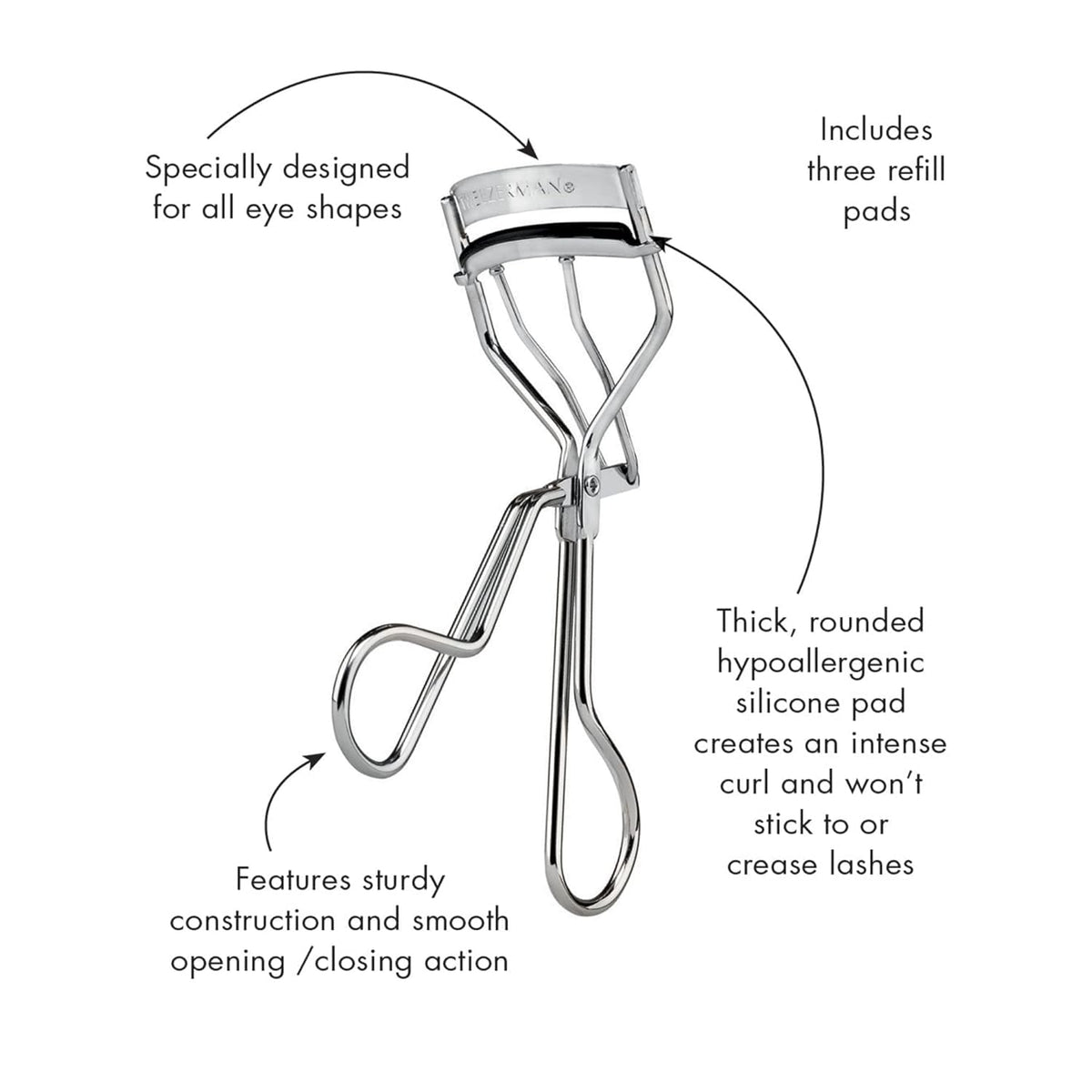 Tweezerman Classic Eyelash Curler for All Eye Shapes with Refill Pads