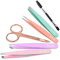 TsMADDTs 6 pcs Tweezers Set for Women, Eyebrow Tweezers with Curved Scissor for Ingrown Hair, Hair Plucking Daily Beauty Tools with Leather Travel Case