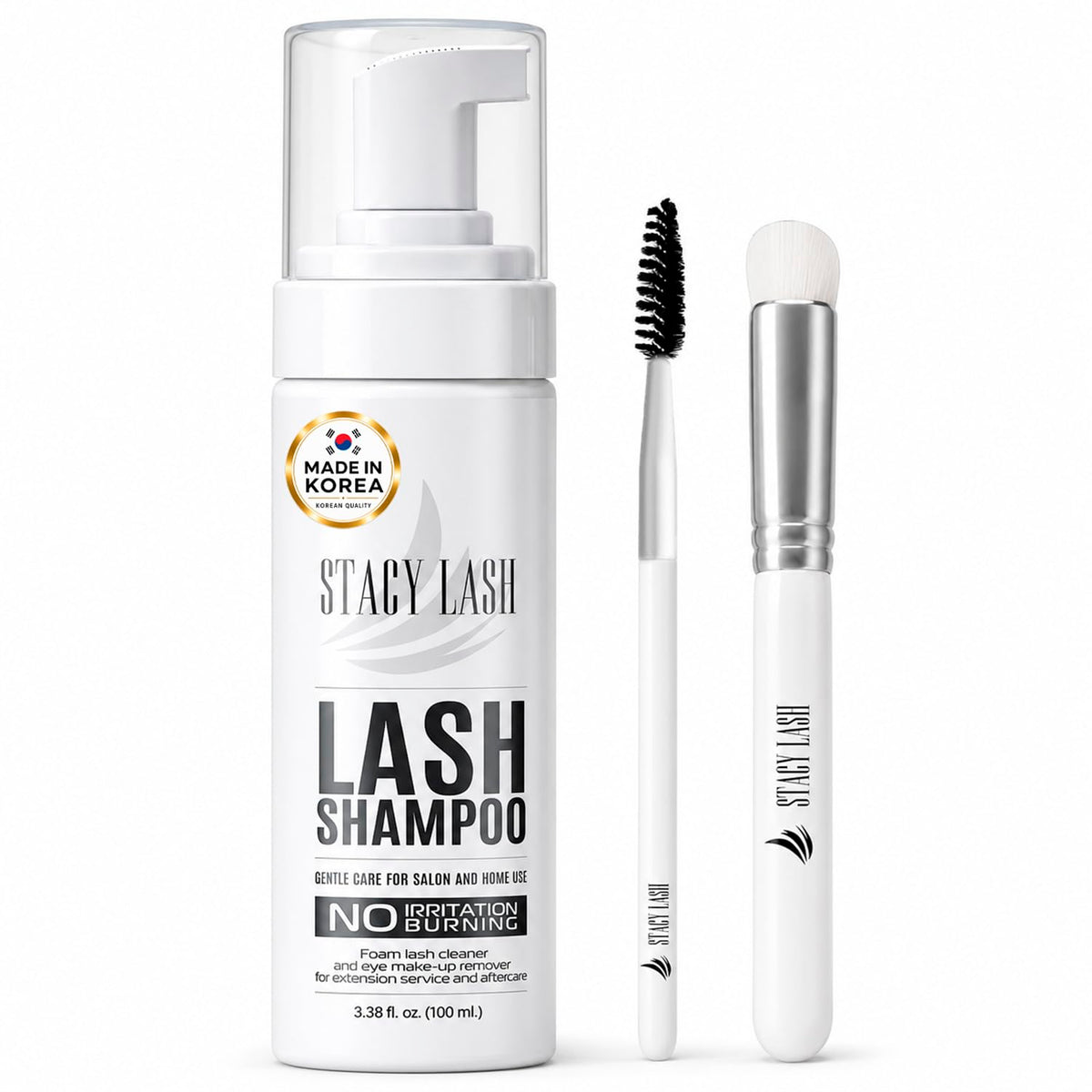 STACY LASH Eyelash Extension Shampoo + Brush / 1.69 fl.oz / 50ml / Korean Makeup Remover/Eyelid Foaming Cleanser/Wash for Extensions & Natural Lashes/Supplies for Professional & Home Use