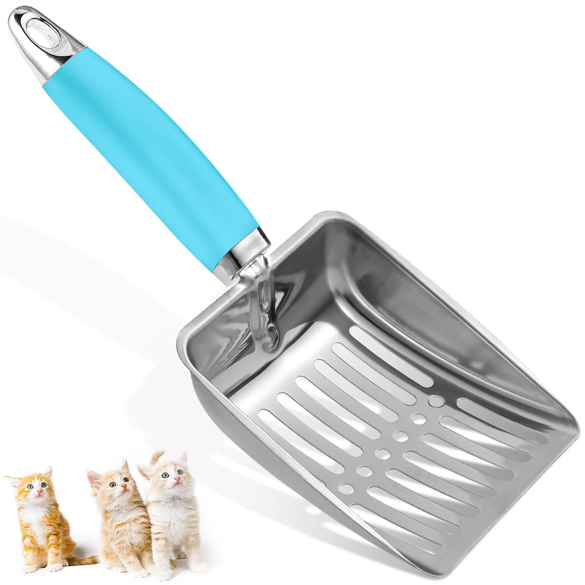 Cat Litter Scoop - Stainless Steel Metal Cat Litter Scoop-Kitty Metal Scooper-Sturdy Mesh Scooper - Mesh Shovel-Easy to Clean - Suitable for Cat Litter Box - Light Black