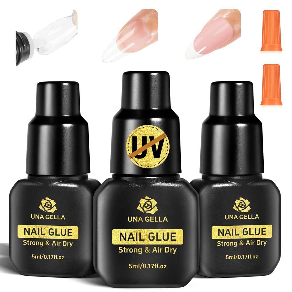 UNA GELLA Nail Glue Strong Gel No U V, 15g*2pcs Nail Glue for Press Ons No Lamp Needed, Quick Dry Semi Solid Nail G LUE, Super Strong Gel glue for Nails Long Lasting Extension DIY Kit