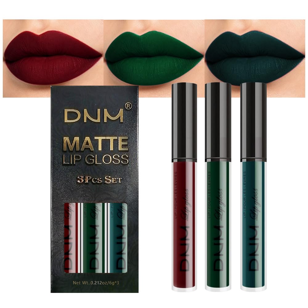 evpct 3Pcs Dark Red Purple Plum Matte Liquid Lipstick Sets for Women Matte Lip Stain Long Lasting Waterproof, Burgundy Blood Blue Red lipstick, Black Cherry Maroon Gothic 24 Hours Magic Lipsticks