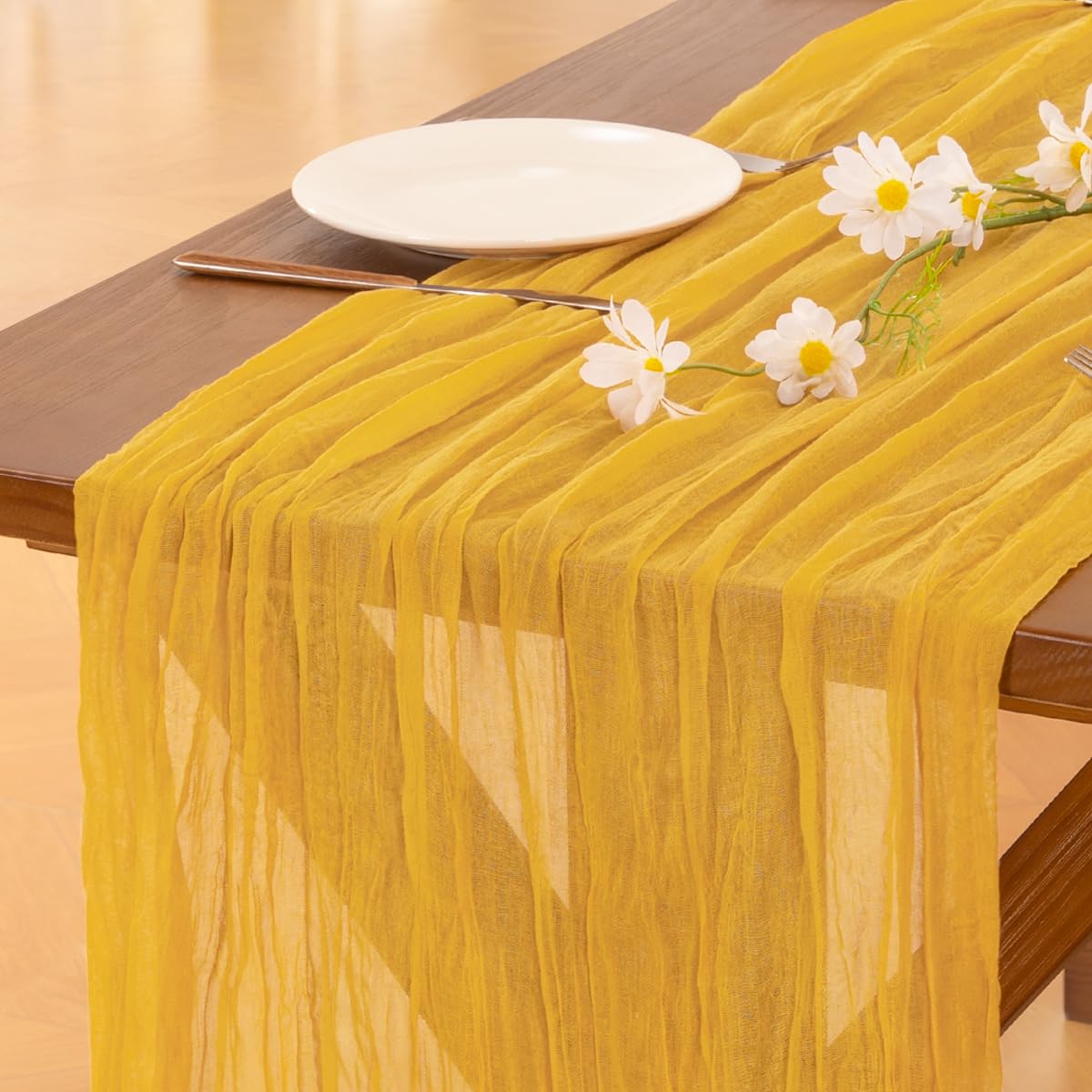 Fall Table Runner Terracotta Cheesecloth Boho Wedding Thanksgiving Decor