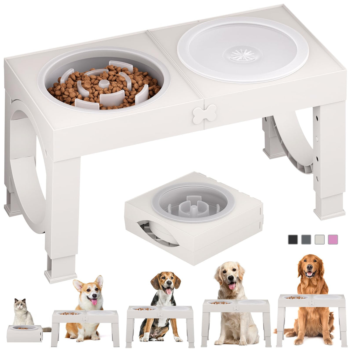 XIAZ Elevated Dog Bowls Large Breed Raised Dogs Bowl Stand Large/Medium Sized Dog Stainless Steel Food Water Bowl Stands 5 Heights Adjustable 9/11/12/14in Black Pet Feeder Dish Station