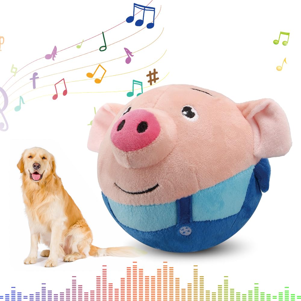 Interactive Dog Toys,2024 New Active Moving Pet Plush Toy,Squeaky Moving Dog Ball Toy,Rechargeable Puppy Toys to Keep Them Busy,Washable Pig Plush Toys(Red Pig)