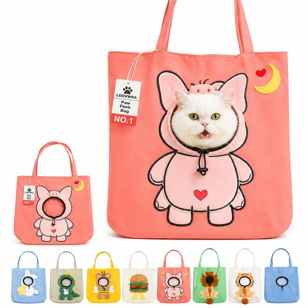 Paw Peek Bag Cute Head Shape Canvas Pet Travel Carrier Tote