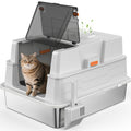 Stainless Steel Litter Box with Lid | Extra Large Enclosed Cat Litter Box for Big Cats | High Sided Metal Litter Boxes | 100% Anti-Urine Leakage | Odor Control | Non-Stick with Litter Scoop Set & Mat