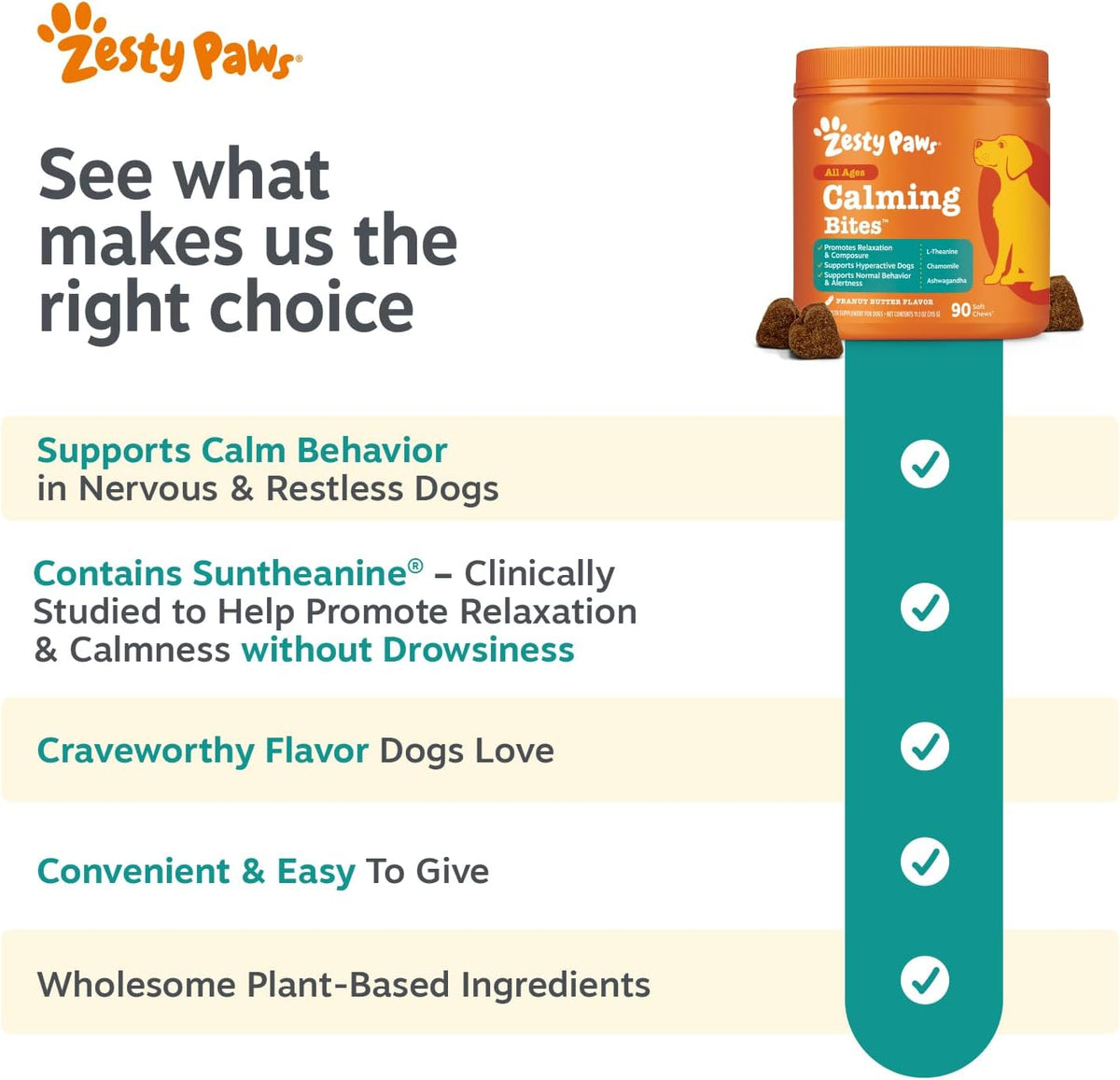 Zesty Paws Calming Chews for Dogs Composure & Relaxation for Everyday Stress & Separation Peanut Butter 90 Count