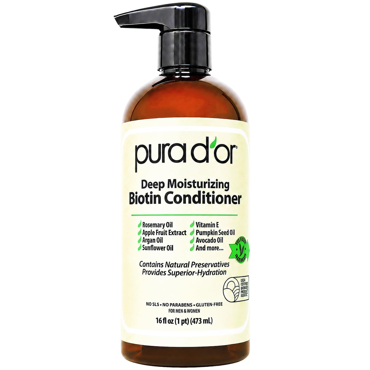 PURA D'OR Anti-Thinning Biotin Shampoo & Hair Regrowth Conditioner, CLINICALLY TESTED Effective Results, Thickening Herbal Blend For Women & Men, Original Gold Label Set, Natural Earthy Scent, 16oz x2