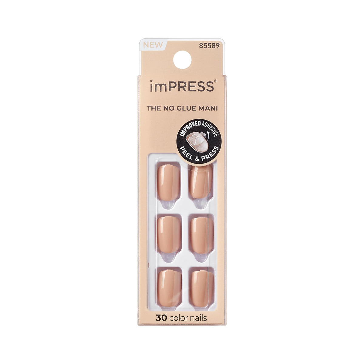 Kiss Impress No Glue Mani Press On Nails Kit, 30 All Black Peel and Stick Nails, Super Slim Short Squoval, Glossy Gel Finish, PureFit Technology, Includes Prep Pad, Manicure Stick & Mini File