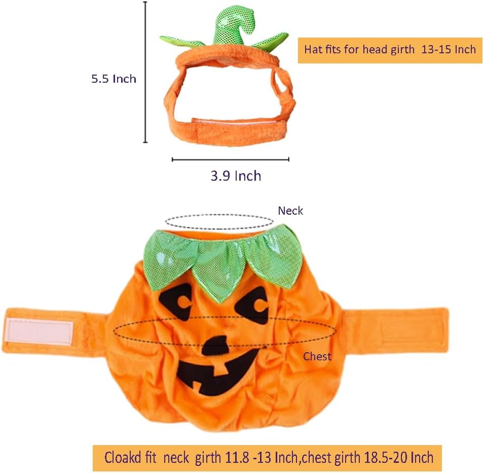 ANIAC Pet Pumpkin Costume Cat Halloween Hat Cloak Sets Puppy Poncho Dog Halloween Cosplay for Kitty Small Medium Sized Dog